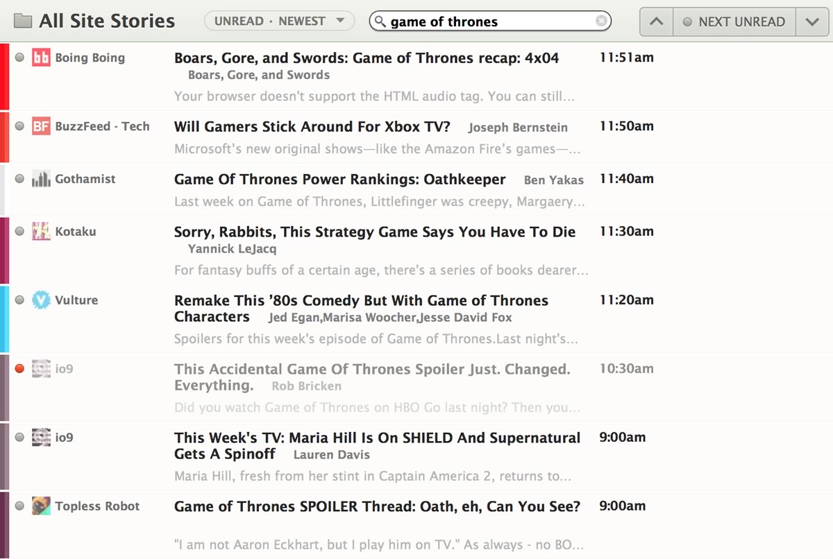 Full-text search results across subscriptions